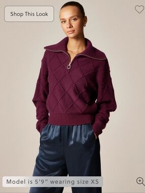 NWT J.Crew Women's Popcorn-stitch quarter-zip sweater in vintage wool Sz M $178